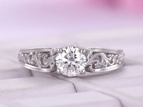 Round Moissanite Ring Floral Diamond Under Gallery Celtic Shank - Lord of Gem Rings