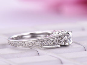 Round Moissanite Ring Floral Diamond Under Gallery Celtic Shank - Lord of Gem Rings