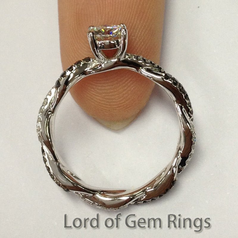 Round Moissanite Ring Twisted Shank with Black Diamond - Lord of Gem Rings