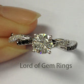 Round Moissanite Ring Twisted Shank with Black Diamond - Lord of Gem Rings