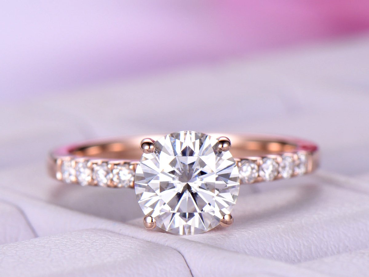 Round Moissanite Ring With Moissanite Accents - Lord of Gem Rings