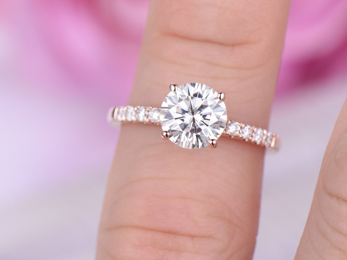 Round Moissanite Ring With Moissanite Accents - Lord of Gem Rings