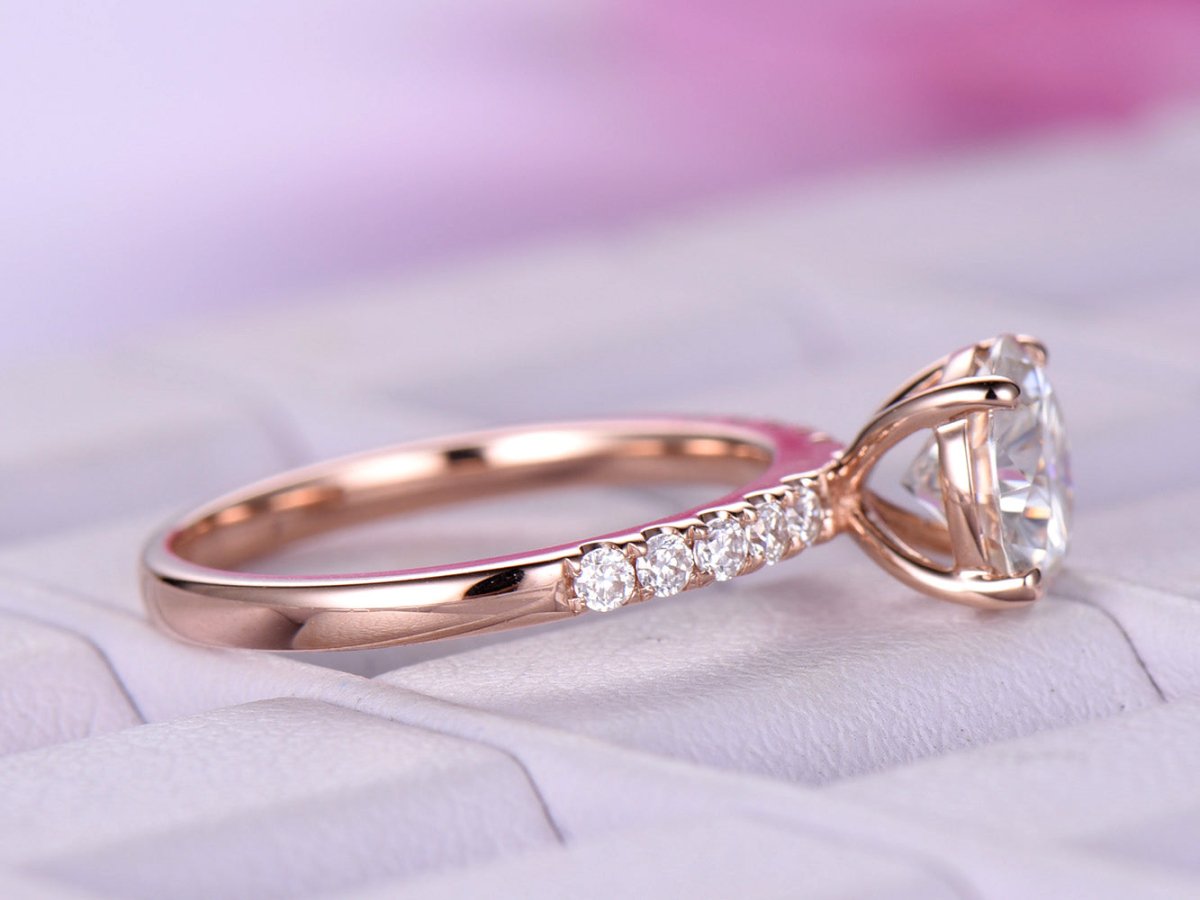 Round Moissanite Ring With Moissanite Accents - Lord of Gem Rings