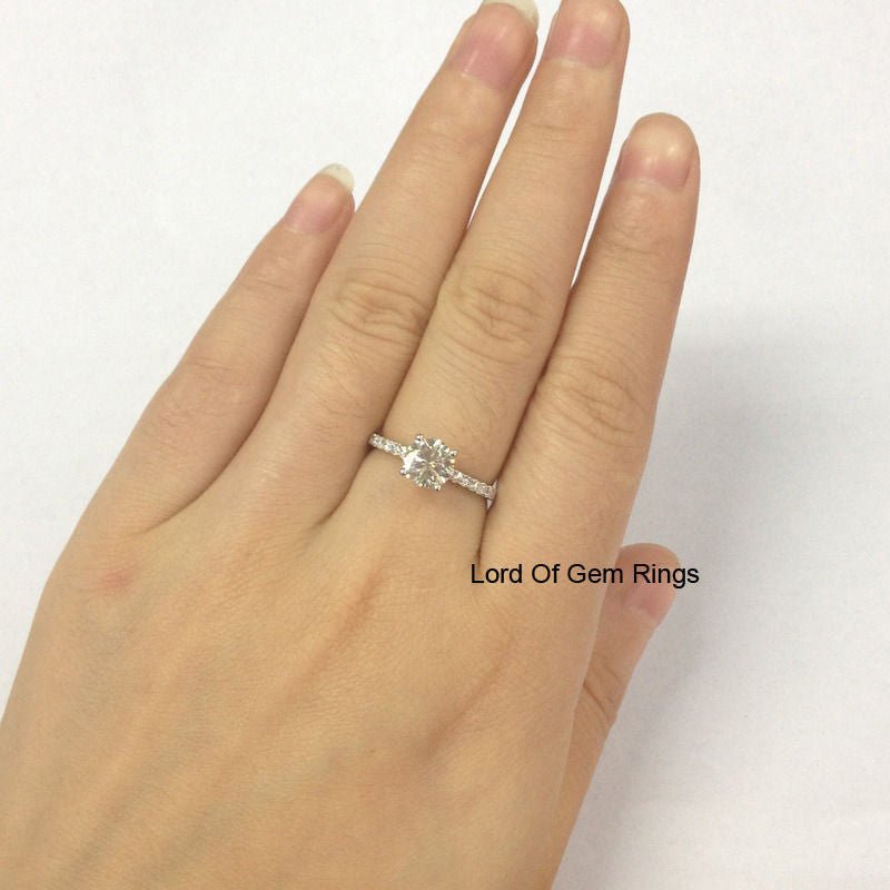 Round Moissanite Ring With Moissanite Accents - Lord of Gem Rings