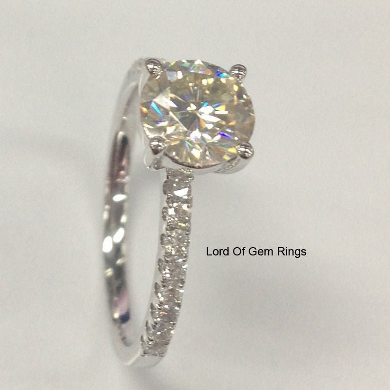 Round Moissanite Ring With Moissanite Accents - Lord of Gem Rings