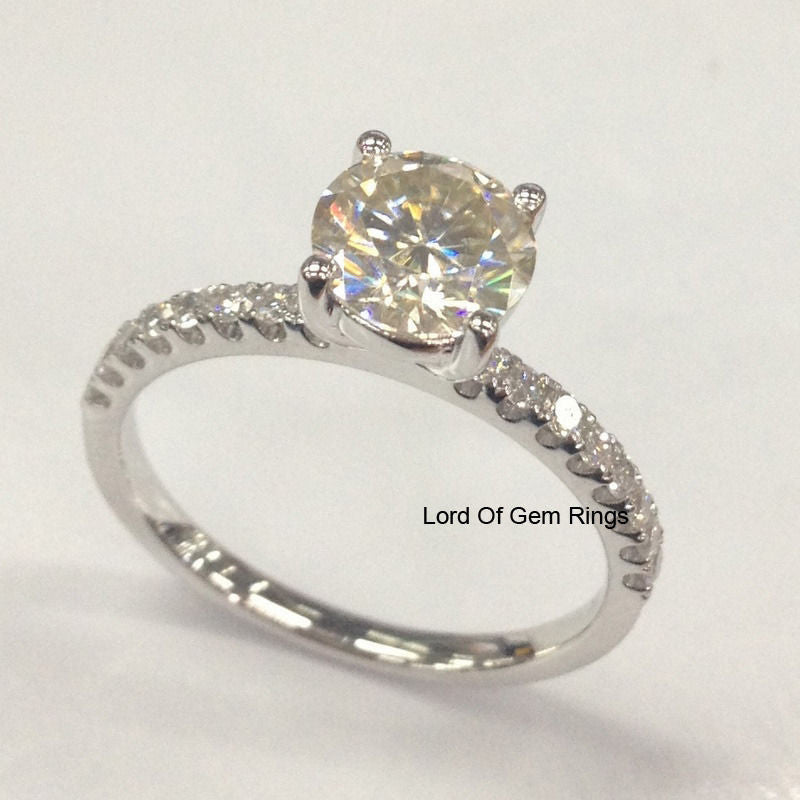 Round Moissanite Ring With Moissanite Accents - Lord of Gem Rings