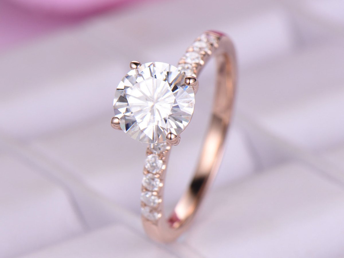 Round Moissanite Ring With Moissanite Accents - Lord of Gem Rings