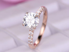 Round Moissanite Ring With Moissanite Accents - Lord of Gem Rings