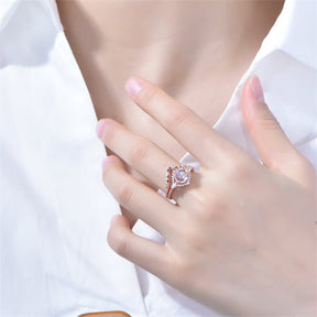 Round Moonstone Pear Diamond Vintage Ball Bridal Set with Chevron Band - Lord of Gem Rings