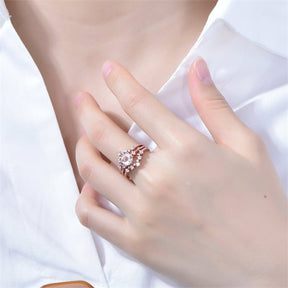 Round Moonstone Trio Bridal Set with Tiara Curve Diamond Band - Lord of Gem Rings