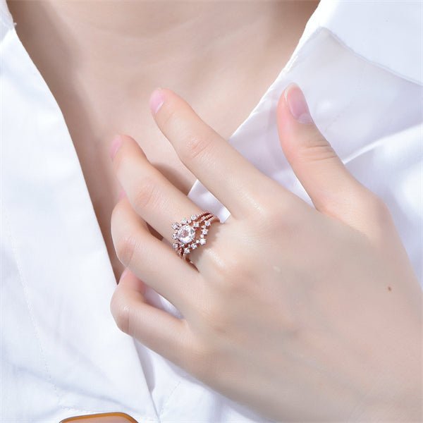 Round Moonstone Trio Bridal Set with Tiara Curve Diamond Band - Lord of Gem Rings