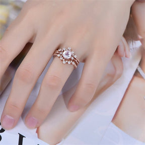 Round Moonstone Trio Bridal Set with Tiara Curve Diamond Band - Lord of Gem Rings