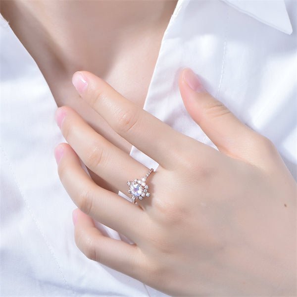 Round Moonstone Vintage Bezel-Set Diamond Halo Engagement Ring - Lord of Gem Rings