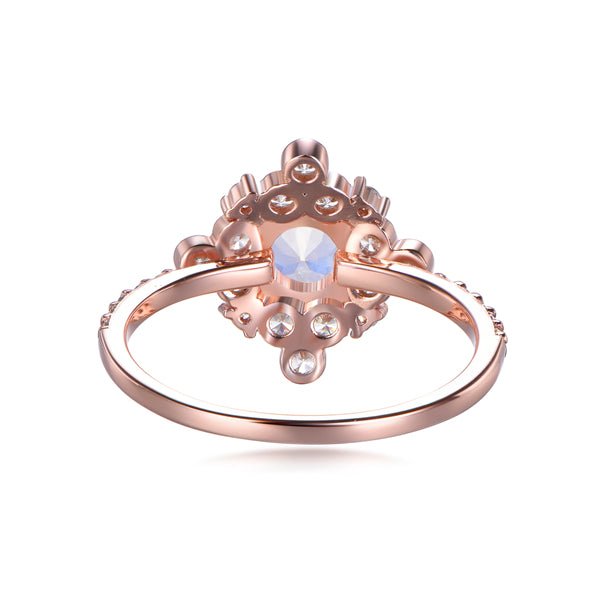 Round Moonstone Vintage Bezel-Set Diamond Halo Engagement Ring - Lord of Gem Rings