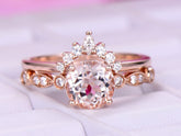 Round Morganite Art Deco Ring Marquise Moissanite Tiara Bridal Set - Lord of Gem Rings