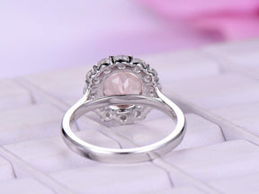 Round Morganite Cathedral Ring Moissanite Halo 14K White Gold - Lord of Gem Rings