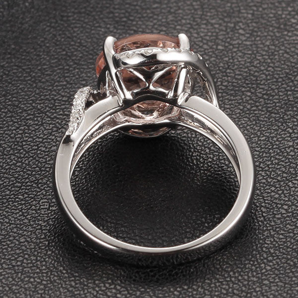 Round Morganite Diamond Bypass Ring 14K White Gold - Lord of Gem Rings