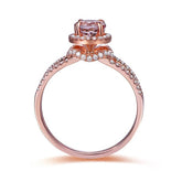 Round Morganite Diamond Halo Floral Split Shank Ring - Lord of Gem Rings