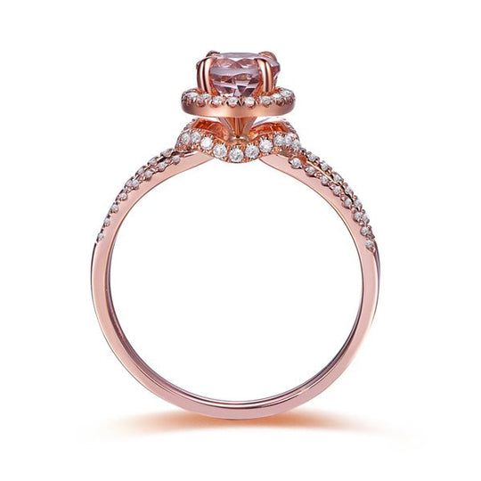 1ct Round Morganite Diamond Halo Floral Split Shank Ring