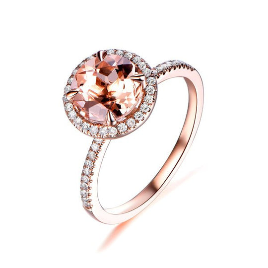 2ct~3ct Round Morganite Engagement Halo Ring 14K Gold