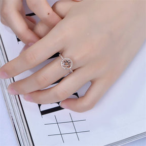 Round Morganite Diamond Halo Ring 14K Rose Gold - Lord of Gem Rings