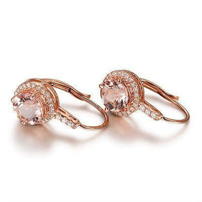Round Morganite Diamonds Leverback Earrings in 14K Rose Gold - Lord of Gem Rings