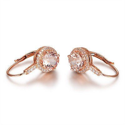 Round Morganite Diamonds Leverback Earrings in 14K Rose Gold - Lord of Gem Rings