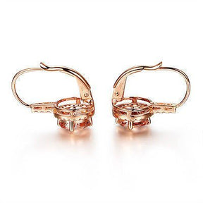 Round Morganite Diamonds Leverback Earrings in 14K Rose Gold - Lord of Gem Rings