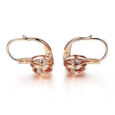Round Morganite Diamonds Leverback Earrings in 14K Rose Gold - Lord of Gem Rings
