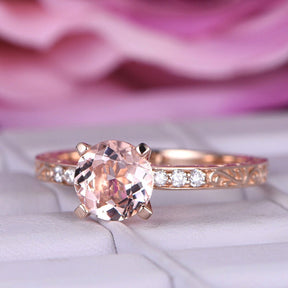 Round Morganite Engagement Ring 14K Rose Gold Celtic Engraving - Lord of Gem Rings