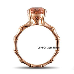 Round Morganite Engagement Ring Diamond 14K Rose Gold 8mm Prong Set - Lord of Gem Rings