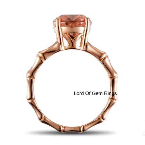 Round Morganite Engagement Ring Diamond 14K Rose Gold 8mm Prong Set - Lord of Gem Rings