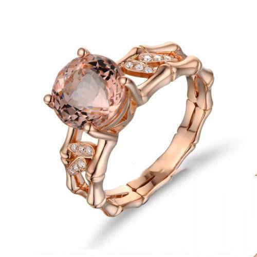 Round Morganite Engagement Ring Diamond 14K Rose Gold 8mm Prong Set - Lord of Gem Rings