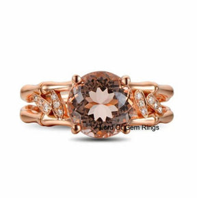 Round Morganite Engagement Ring Diamond 14K Rose Gold 8mm Prong Set - Lord of Gem Rings