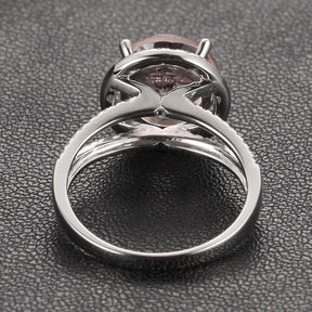 Round Morganite Engagement Ring Diamond Halo Split Shank 14K White Gold - Lord of Gem Rings