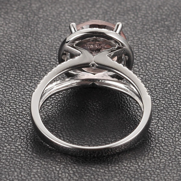 Round Morganite Engagement Ring Diamond Halo Split Shank 14K White Gold - Lord of Gem Rings
