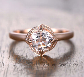 Round Morganite Floral Diamond Halo Ring 14K Rose Gold - Lord of Gem Rings