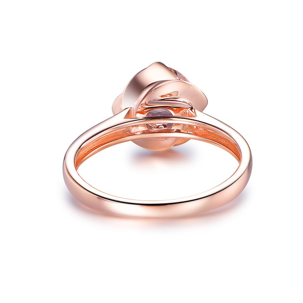 Round Morganite Floral Diamond Halo Ring 14K Rose Gold - Lord of Gem Rings
