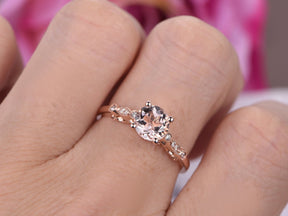 Round Morganite Ring Diamond Celtic Shank 14K Rose Gold - Lord of Gem Rings