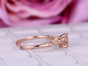 Round Morganite Ring Diamond Celtic Shank 14K Rose Gold - Lord of Gem Rings