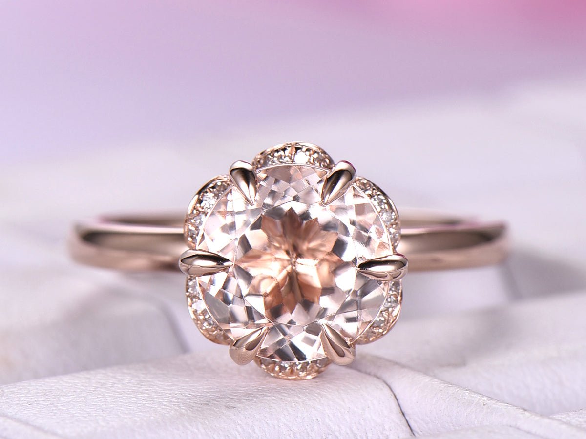 1.8ct Round Morganite Ring Floral Halo 14K Gold | LOGR
