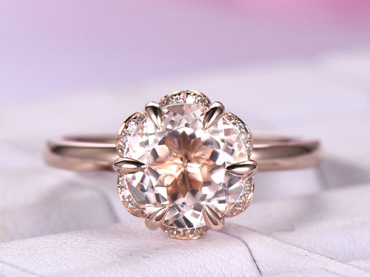 1.8ct Round Morganite Ring Floral Halo 14K Gold