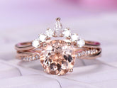 Round Morganite Twisted Ring Marquise Moissanite Tiara Bridal Set - Lord of Gem Rings