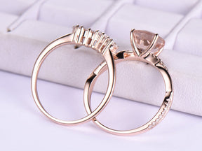 Round Morganite Twisted Ring Marquise Moissanite Tiara Bridal Set - Lord of Gem Rings