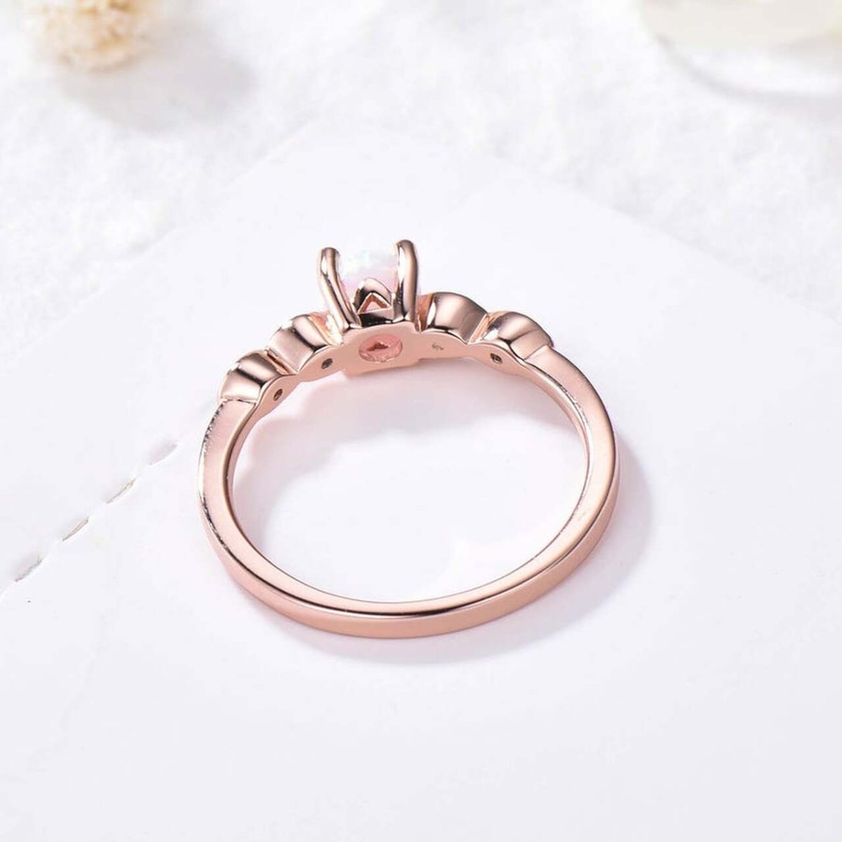 Round Natural Moss Agate Diamond Ring Rose Gold - Lord of Gem Rings