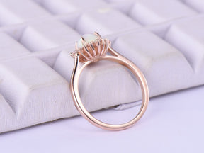 Round Opal Diamond Floral Engagement Ring 14K Rose Gold - Lord of Gem Rings