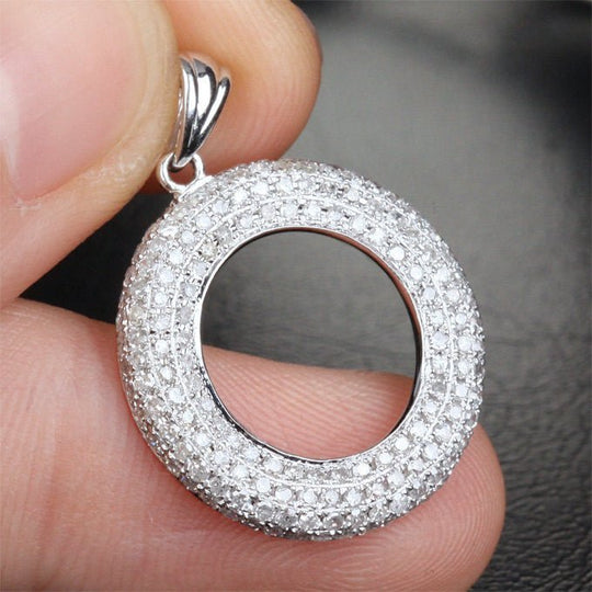 Round Pave Brilliant .95ct Diamonds Solid 14k White Gold Pendant For Necklace