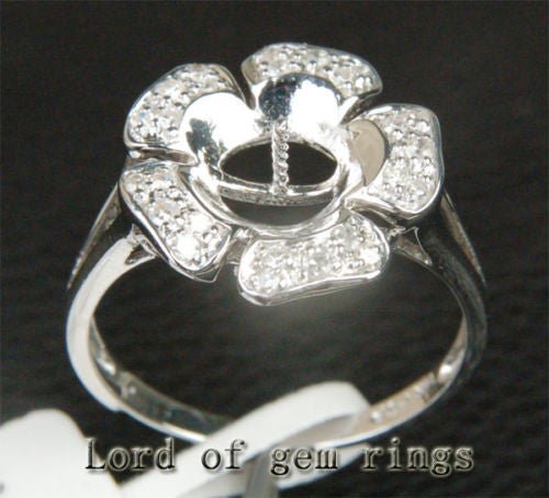 Round Pearl Diamond Setting 14K White Gold - Lord of Gem Rings