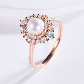 Round Pearl Ring Graduated Diamond Double Halo - Lord of Gem Rings