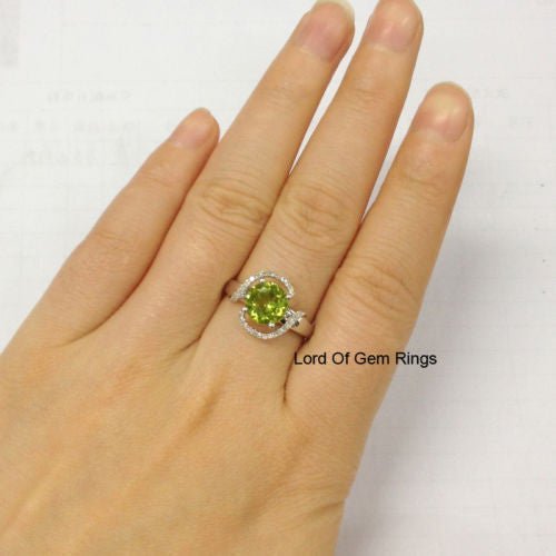 Round Peridot Diamond Bypass Engagement Ring